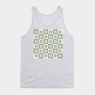 Sage Green Vintage Flower Checkers Tank Top